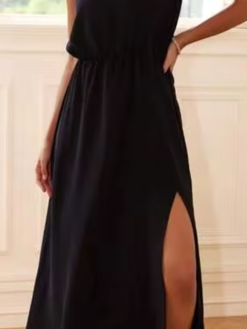 SHEIN Black One-Shoulder Maxi Dress with Side Slit